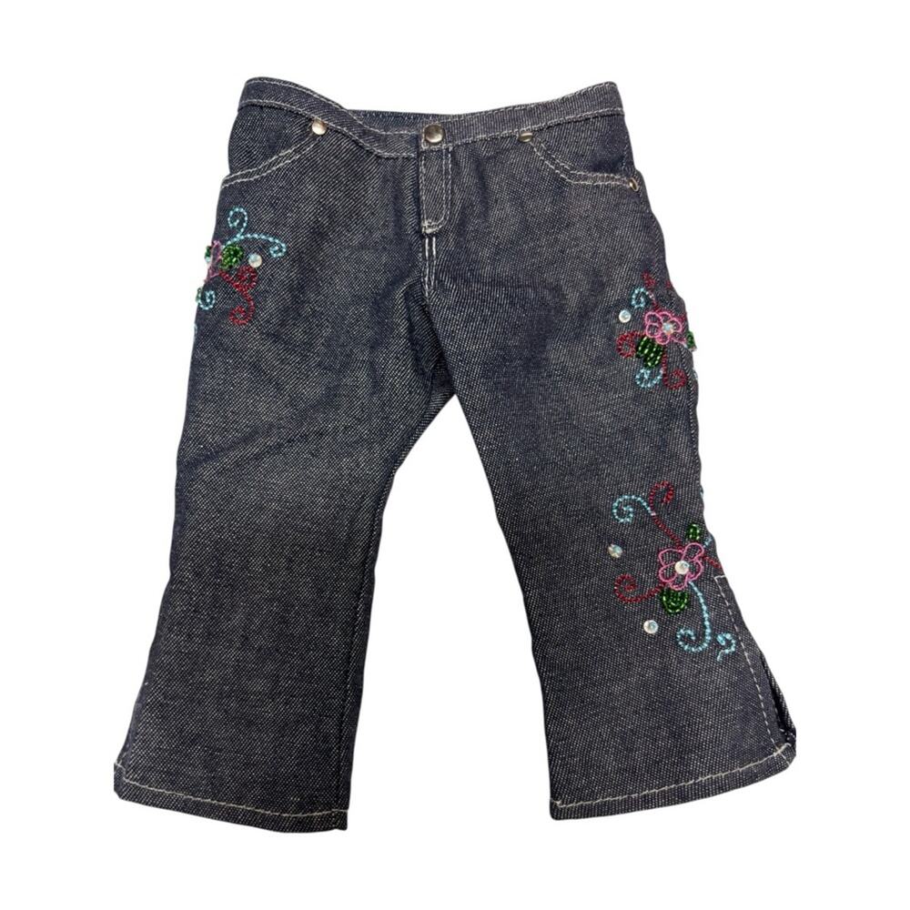 American Girl‎ Denim Doll Pants with Floral Embroidery Ready for Fun Jeans